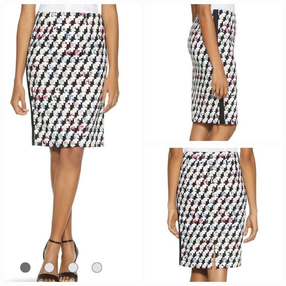 White House Black Market Houndstooth Mixed Print Pencil Skirt Twill Office Wear - Picture 2 of 10